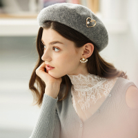 宏达HONDAR 秋冬女款清新可爱纯色羊毛百搭贝雷帽 MZ027