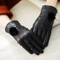 宏达HONDAR 秋冬女款精致淑女毛球双层加绒保暖绵羊真皮手套 ST850B