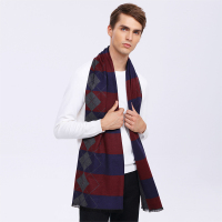 宏达HONDAR 秋冬经典商务绅士撞色菱格散穗男士保暖围巾 WJ340A