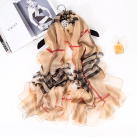 宏达HONDAR 秋季新款时尚飘逸轻薄长丝巾格纹长款围巾披肩女SJ772A