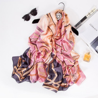 宏达HONDAR 秋冬新款时尚英伦丝滑缎面围巾女款印花长巾披肩SJ777