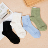 宏达HONDAR 4双装女士提花金银丝边运动舒适透气防臭中筒棉袜MW567B