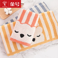 金号纯棉毛巾成人情侣条纹款全棉卡通熊面巾加厚柔软吸水大毛巾