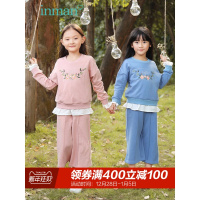 茵曼童装2018年春秋女童洋气时髦套装刺绣卫衣阔腿裤两件套