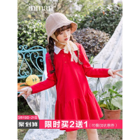 茵曼童装儿童长袖连衣裙春秋中大童女童纯棉甜美公主打底裙子