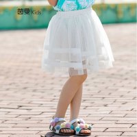 茵曼童装夏季新款纱纱裙女童褶皱公主裙中大童橡筋多层半身裙