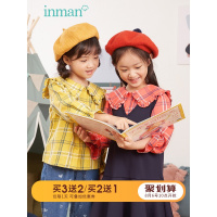 茵曼童装女童纯棉长袖衬衣秋季中大儿童娃娃领格子上衣