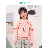 茵曼童装女童甜美印花短款卫衣2019秋圆领套头花边长袖上衣