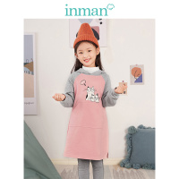 ①茵曼童装2019秋季新款女童连衣裙连帽女孩裙子长袖纯棉印花图案