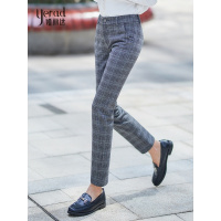 娅丽达女裤直筒裤女2018秋季新款宽松显瘦英伦风时尚格子哈伦长裤H3606