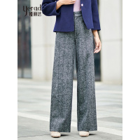 娅丽达女裤2018冬季新款仿毛呢阔腿裤女高腰加厚宽松英伦休闲裤子H4802