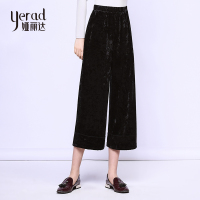 娅丽达女裤2018秋季新款金丝绒阔腿裤女九分松紧宽松直筒垂感裤子