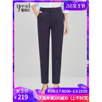 娅丽达女裤2019春季西装裤女职业休闲直筒OL西装长裤蓝色裤子I1027