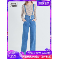 娅丽达女裤2019春季背带裤女阔腿牛仔裤宽松舒适直筒初恋裤I1131