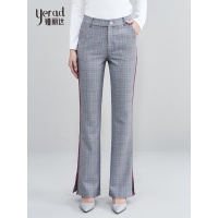 娅丽达女裤2019春秋微喇叭裤休闲条纹高腰阔腿裤垂感时尚长裤I1619