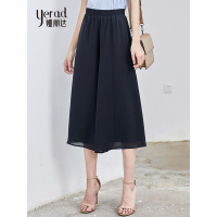 娅丽达女裤2019夏新款黑色雪纺阔腿裤女宽松垂坠感休闲裙裤薄裤子