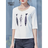 娅丽达女装2019夏季新款短袖T恤女白色宽松七分袖韩版女士打底衫U5019