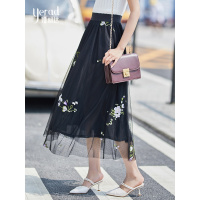 娅丽达2019夏季新款雪纺连衣裙中长款半身裙A字裙碎花蕾丝纱裙I6327