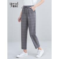 娅丽达女裤2019夏季新款格子裤女宽松哈伦裤休闲九分薄款休闲裤I2610