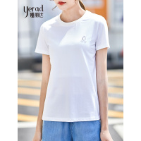 娅丽达女装2019夏季新款白色短袖T恤女宽松纯色圆领韩版休闲体恤I6032