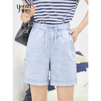 娅丽达女裤2019夏季新款休闲短裤女棉麻阔腿宽松五分韩版薄裤子I2415