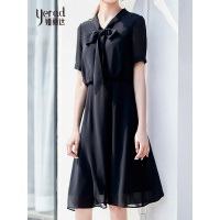 娅丽达女装2019夏季新款雪纺连衣裙中长款高腰纯色韩版A字裙子I6337