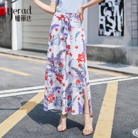 娅丽达女裤2019夏季新款高腰雪纺阔腿裤女碎花波西米亚休闲长裤I2612