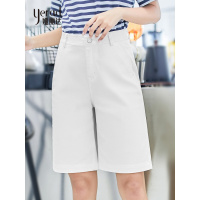 娅丽达女裤2019夏季新款白色牛仔短裤五分马裤阔腿宽松薄款裤子I2120