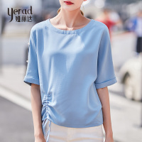 娅丽达女装2019夏季新款短袖雪纺衫女宽松ins纯色时尚女士上衣潮U6178A