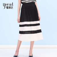 娅丽达女装2019夏季新款半身裙中长款百褶裙拼接时尚气质女士裙子U6371A