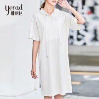 娅丽达2019夏季新款连衣裙T恤长款宽松连帽五分中袖套头休闲裙子I6306