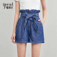 娅丽达2019夏季新款天丝莱赛尔牛仔短裤高腰休闲韩版阔腿三分女裤I2103