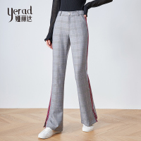 娅丽达女裤2019秋季新款格子休闲裤宽松显瘦韩版英伦风喇叭长裤女I3645