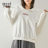 娅丽达女装2019秋季新款白色连帽卫衣女韩版字母长袖宽松上衣I7023