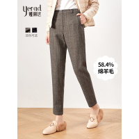 娅丽达女裤毛呢格子西装裤2019秋冬新款加厚宽松哈伦休闲羊毛裤I4613