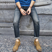 奢步士男装 秋季新款牛仔裤男时尚修身水洗简约小脚长裤潮青年