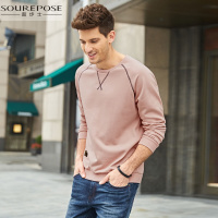 奢步士男装 秋装新款男长袖t恤纯色插肩袖青年时尚圆领套头上衣男