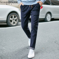 奢步士男装 秋装新款休闲长裤男士加厚松紧腰撞色系带宽松裤子男