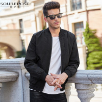 奢步士男装 秋季新款棒球领夹克男士简约纯色休闲青年长袖外套