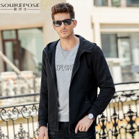 奢步士男装 秋季新款夹克外套男士连帽纯色简约休闲上衣青年