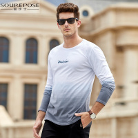奢步士男装 秋装新款男士青年长袖T恤渐变印花个性体恤