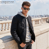 奢步士男装 冬季新款男士羽绒服纯色保暖立领休闲外套青年