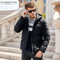 奢步士男装 冬季新款男士羽绒服轻盈纯色休闲连帽时尚外套