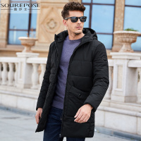 奢步士男装 冬季新款男士棉服中长款拉链连帽保暖棉衣外套