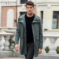 奢步士男装 冬季新款男士连帽多口袋时尚保暖中长款风衣