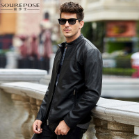 奢步士男装 冬季新款男士立领PU金属拉链帅气长袖夹克