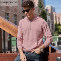 奢步士男装 冬季新款男士连帽金属拉链简洁休闲长袖卫衣