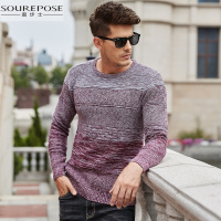 奢步士男装 冬季新款男士渐变色针织纹个性时尚保暖长袖毛衣