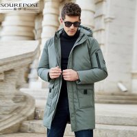 奢步士男装 冬季新款男士连帽撞色帖布金属装饰保暖羽绒服