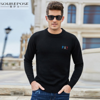 奢步士男装 冬季新款男士柔软舒适字母刺绣长袖毛衣